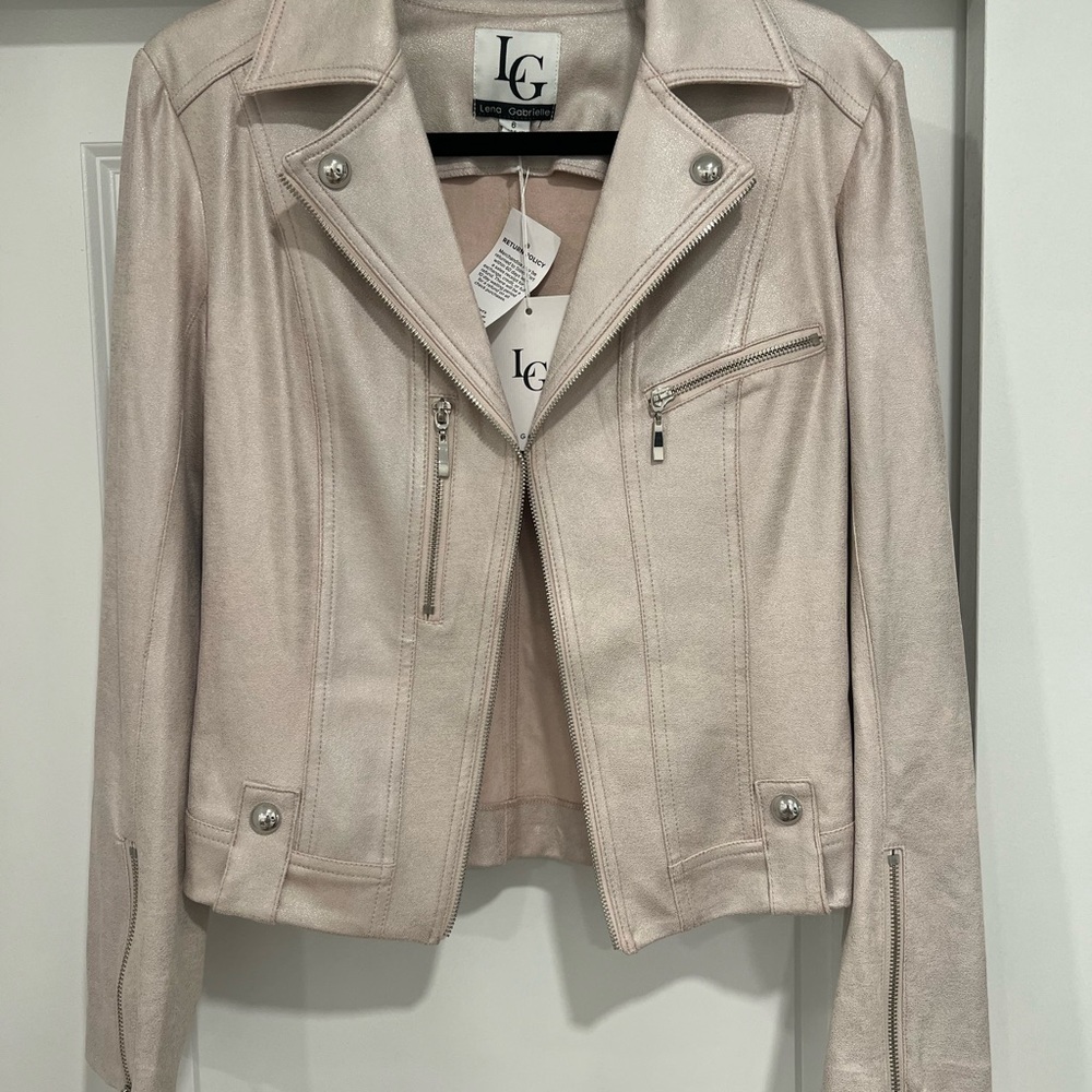 LG Cream Leather Jacket Asymmetrical Zipper